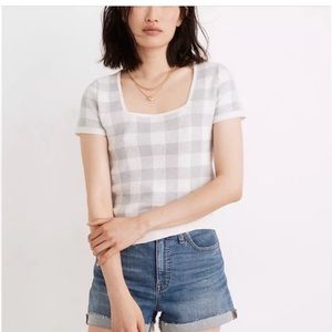 Madewell Square Neck Knit Gingham T-shirt